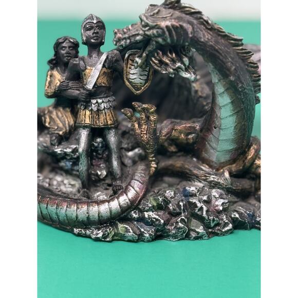 RARE Sinbad fighting a dragon Pewter Statue , Sinbad And The Dragon - Picture 2 of 8